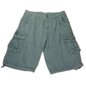 Junye Jeans Y2k Baggy Cargo Shorts Men Sz 36 Green Canvas Gorp Hiking Outdoorsy